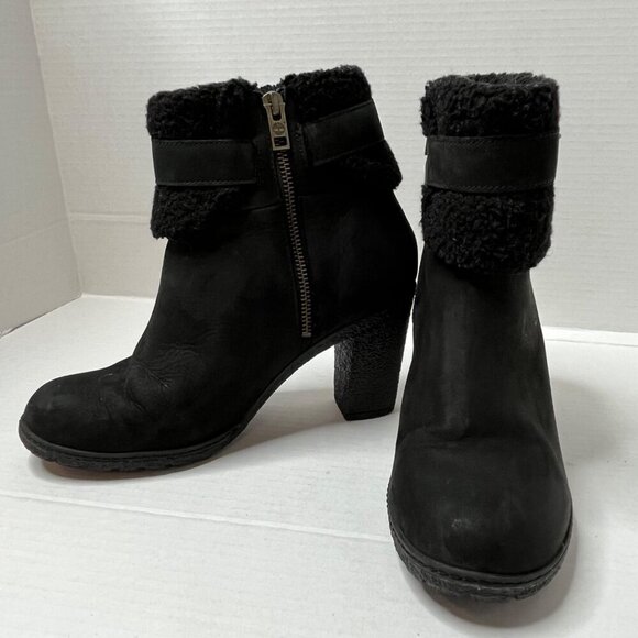 Timberland Atlantic Heights Fur Collar Black Block Heel Boot‎ Size 8.5 - Picture 5 of 11